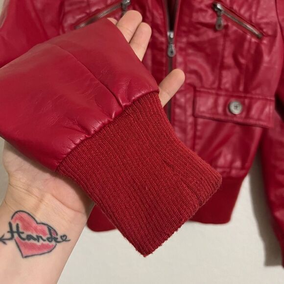 Paris Blues Y2K Red Faux Leather Bomber Jacket Pleather Vinyl Size M - Picture 6 of 8